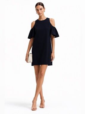 Milly Black Knit Cold Shoulder Shift Dress XS Mini Knit Basic Cocktail Party